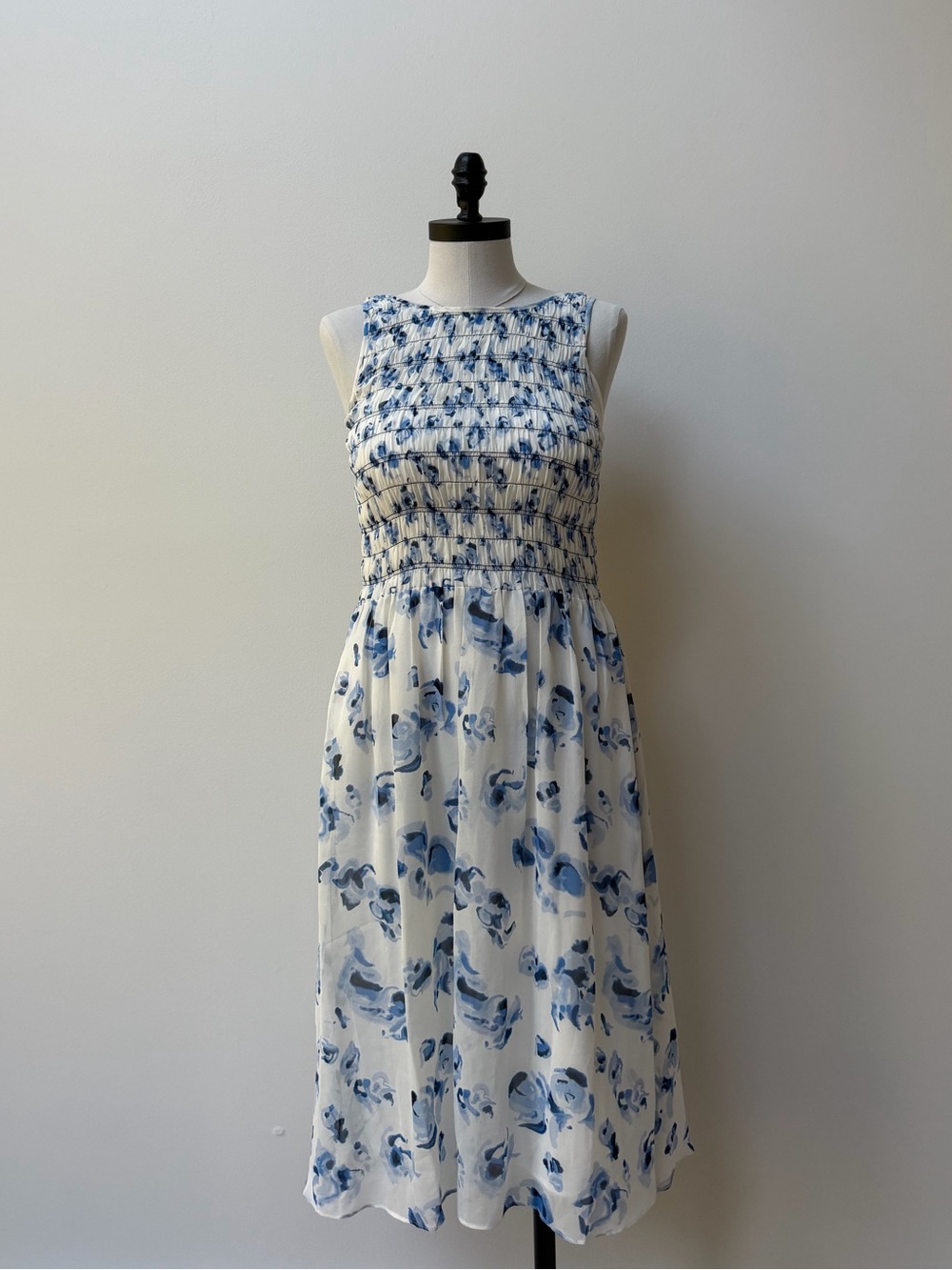 NWT Club Monaco Silk White and Blue Floral Midi Dress